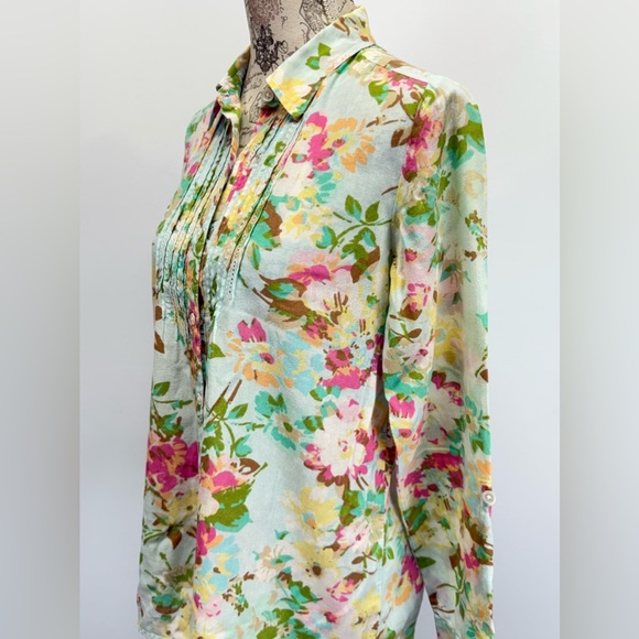 UNCOMMON THREADS J JILL Mint floral print long sleeve button down shirt size XS - Picture 5 of 14